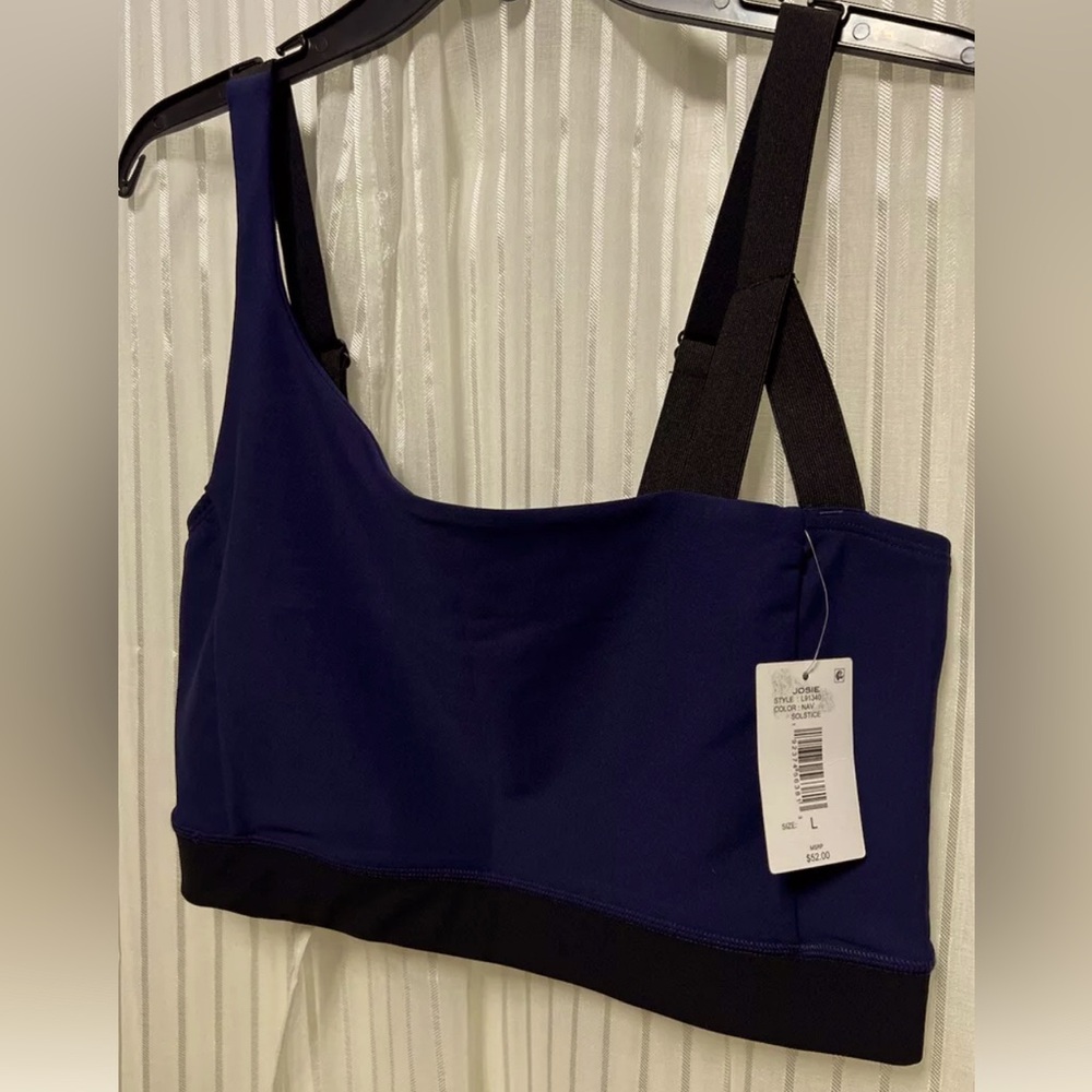 “Josie Natori” Sports Bra, dark blue with black straps, New with Tags SZ (L)